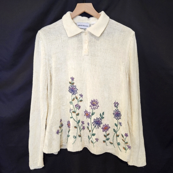 VTG Velour Collared Womens Sweater Size M Purple Floral Cottage Grandma Retro‎ - Picture 1 of 8